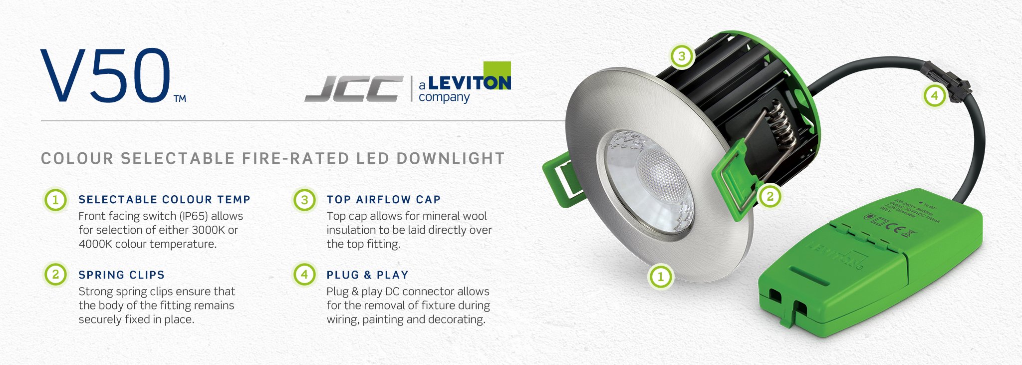 JCC V50 Downlight Key Features Banner